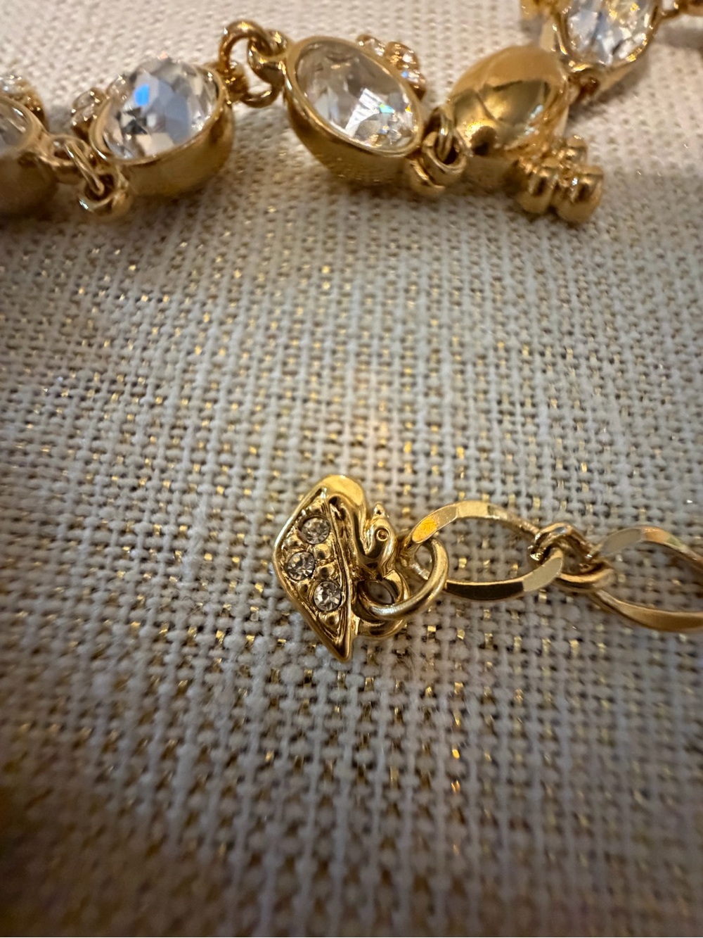 Vintage Swarovski Gold Clear Crystal Trefoil Station Link Necklace - Picture 2 of 9